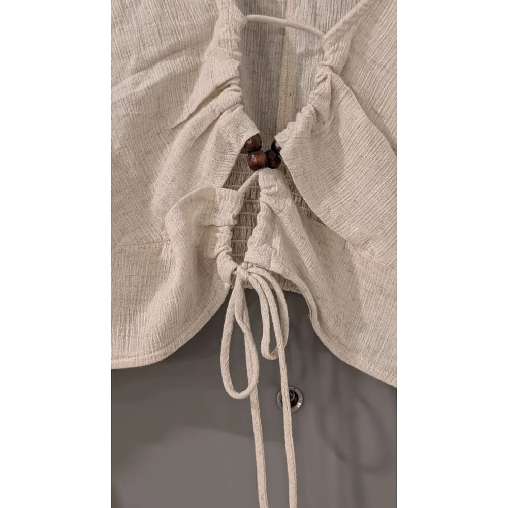 Women's ASOS DESIGN Plus Size 14 Beige Crop Top with Drawstring